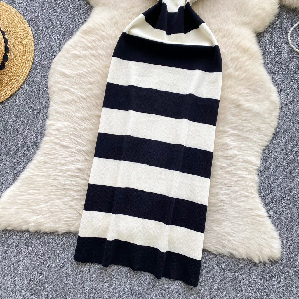 2025 & 2026 Lady New Stripes Ins Fashion Sexy Package Hips Bodycon Dress  Summer Knitted Spaghetti Straps Outfits Maxi Long Women Dress
