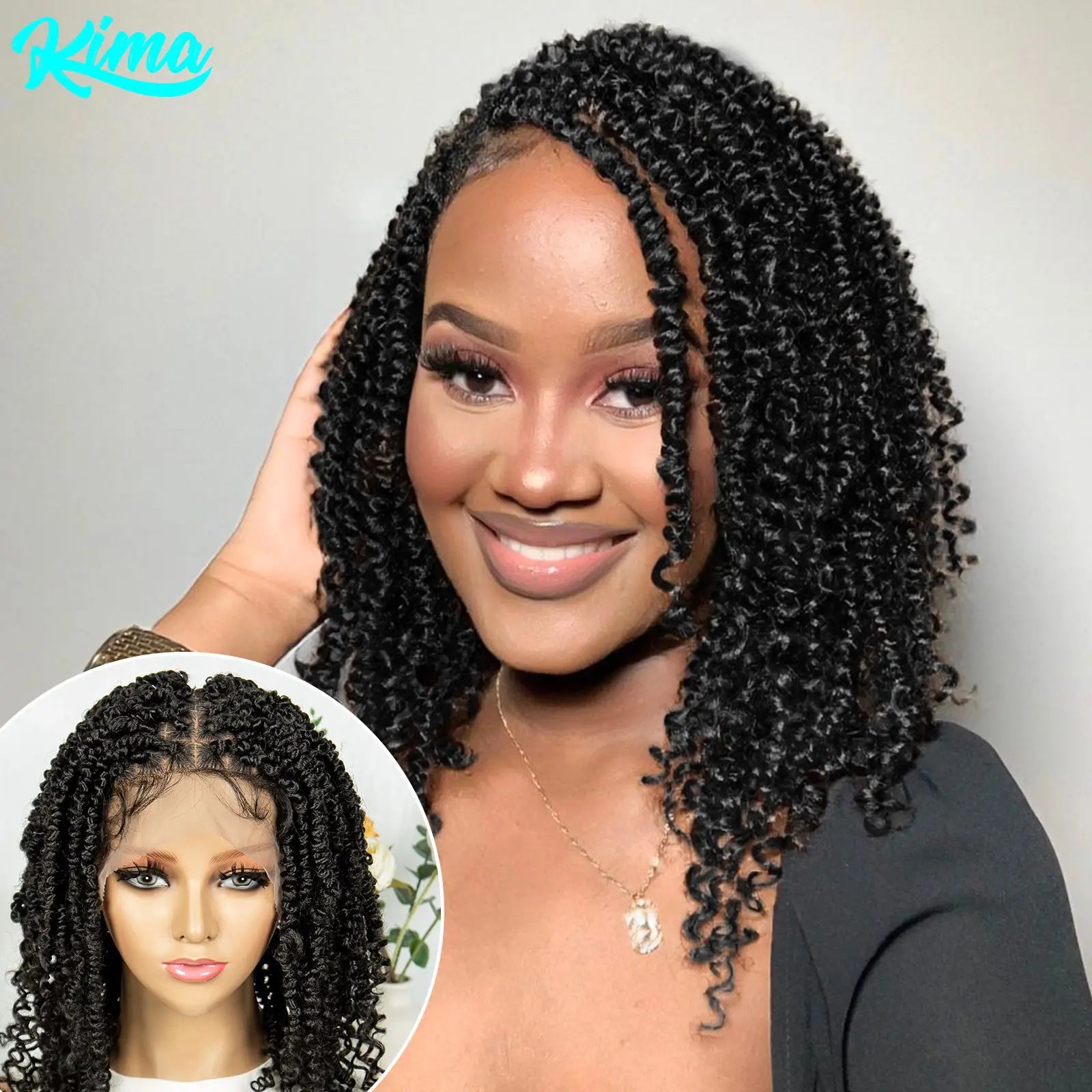 14Inch Full Lace Braided Wigs Synthetic Lace Frontal Twisted Braids Wigs with Baby Hair Knotless Box Braids Wig for Black Women Main image