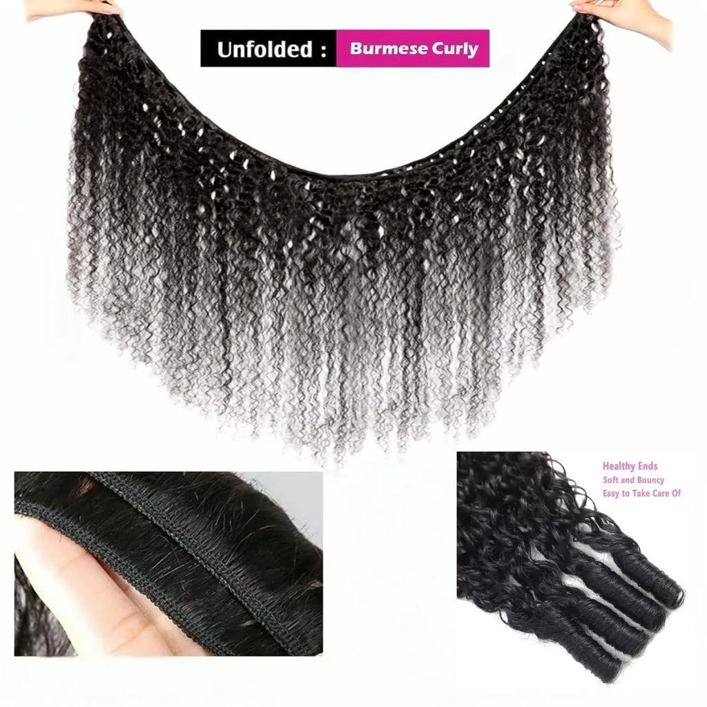 Burmese Curly Hair Bundles Raw Human Hair 1/3/4 Bundles Pixie Curly 100% Unprocessed Human Hair Weave Extensions For Women Wavy