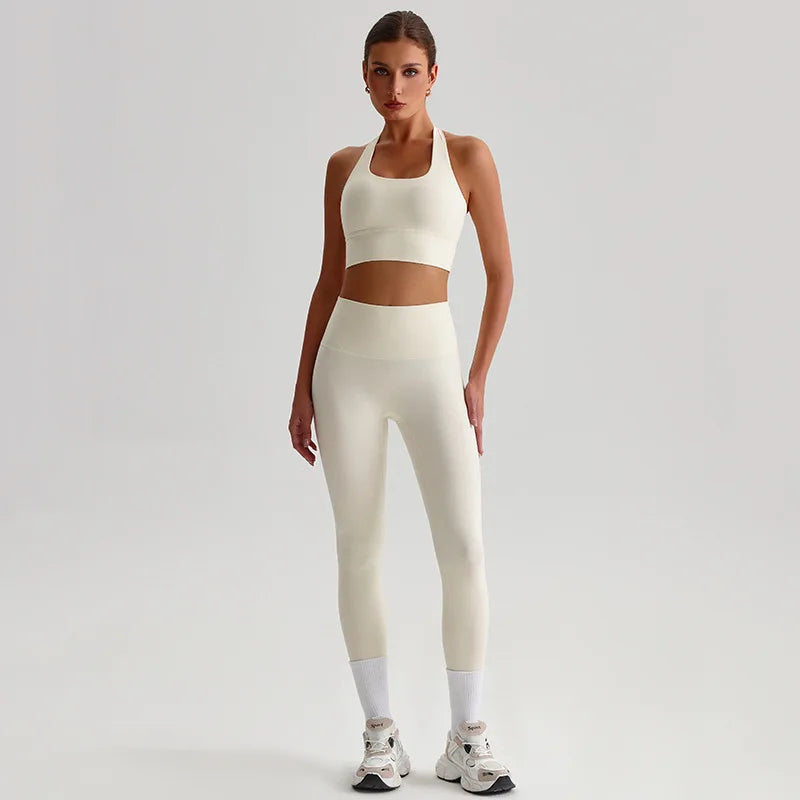 Women's Gym Workout Yoga Outfit Sets Naked feel fabric Beautiful Back Bra outdoor Running Fitness Butt-lifting Yoga Pants Suit