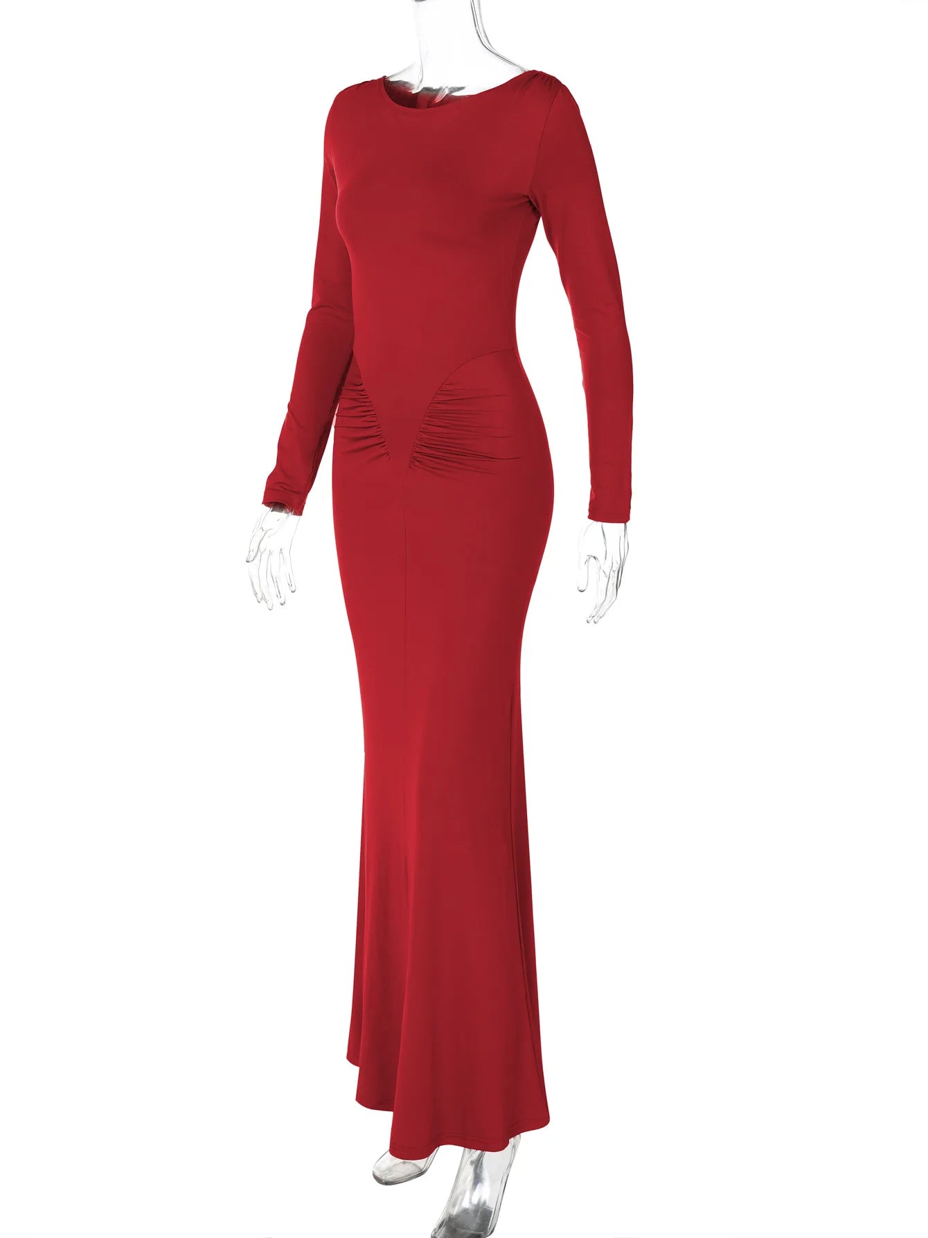 Hugcitar Autumn Solid Long Sleeve Draped Sexy Bodycon Maxi Prom Dress Women Fashion Y2K Outfits Evening Party Festival Club