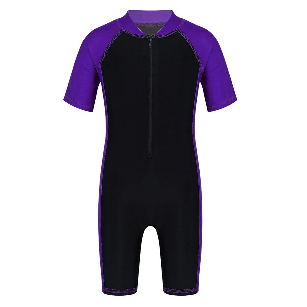 Wetsuits Kids Boys Girls Swimwear Swimsuits Short Sleeves Bodysuit Zippered Shorty Unitard Children's Bathing Suit Wetsuit