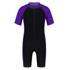 Wetsuits Kids Boys Girls Swimwear Swimsuits Short Sleeves Bodysuit Zippered Shorty Unitard Children's Bathing Suit Wetsuit