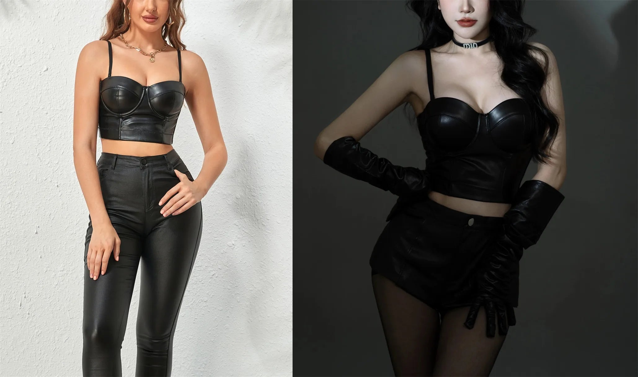 Stylish Wowen PU Leather Corset Imitation Leather Festival Clothing Bustier Lady Cropped Top Girls Punk Rock Club Party Camis