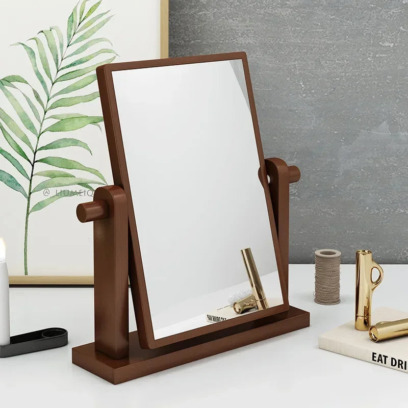 Dresser Vanity Makeup Mirror with Wood Stand, 360 Degree Rotating Compact Cosmetic Mirror, Portable Counter-top Mirror Bath Gift