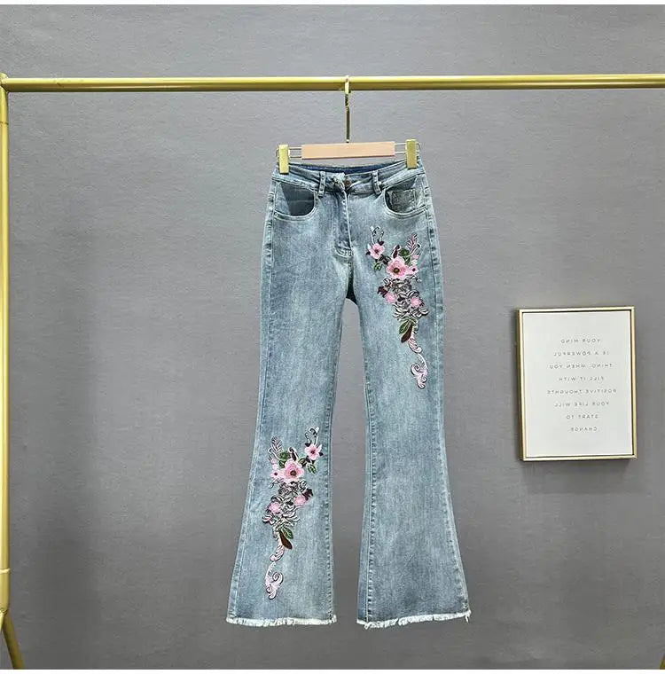 Y2k Jeans Trend Spring Summer Fashion All-match Lace Splicing Denim Straight Pants Blue Jeans for Women Streetwear Wide Leg New