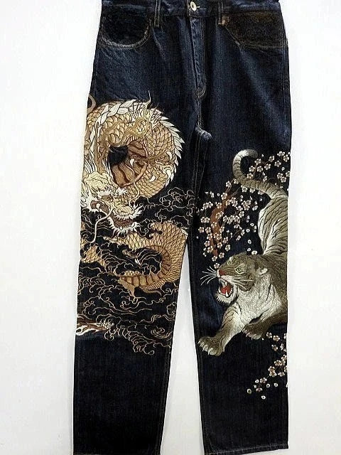 American Japanese Retro Selvedge Jeans Man Y2K High-end Brand Natural Indigo Dip Dyeing Harajuku Mopping Pants