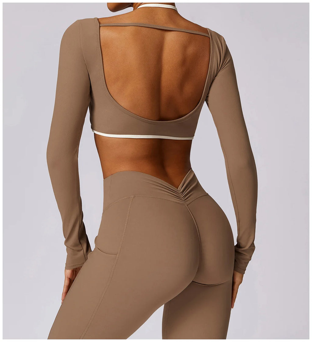 2-Piece Activewear Set – Long Sleeve Crop Top & Leggings