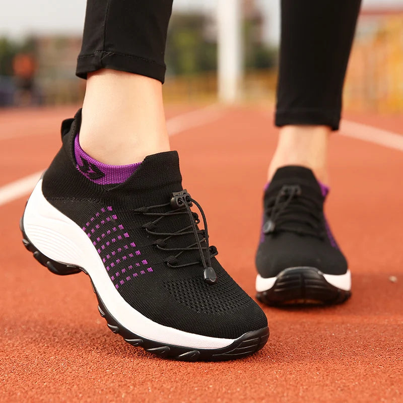 Women Walking Shoes Breathable Fly Weaving Sneakers Non Slip Casual Shoes 7 Color Size 35-45