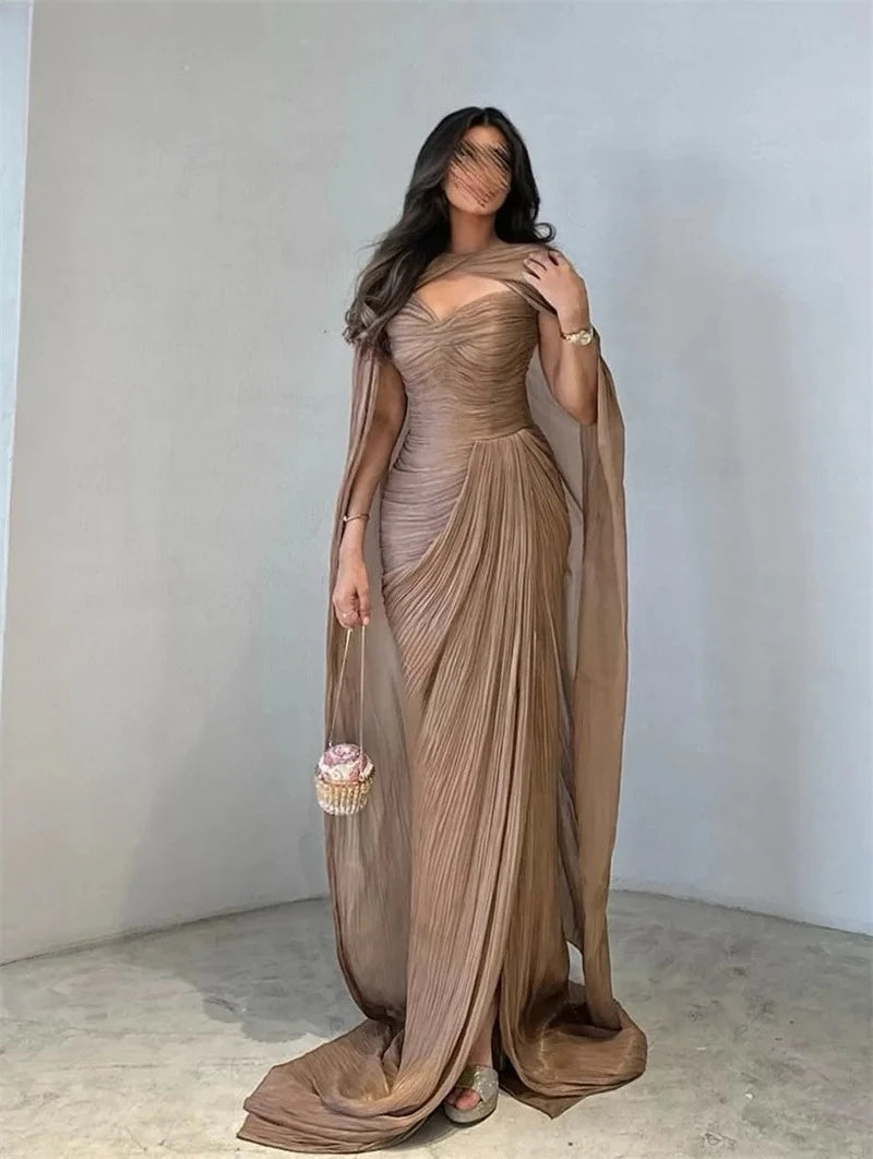 Elegant Pleated Evening Dress Mermaid Side Split Shiny Women Prom Formal Gowns Floor Length Simple Party Dresses Customized