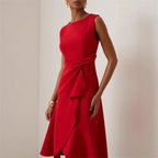 Women Sleeveless Solid Color Round Neck Midi Dress Elegant Slim Fit Formal Party Outfit Fashion 2025 New Arrival