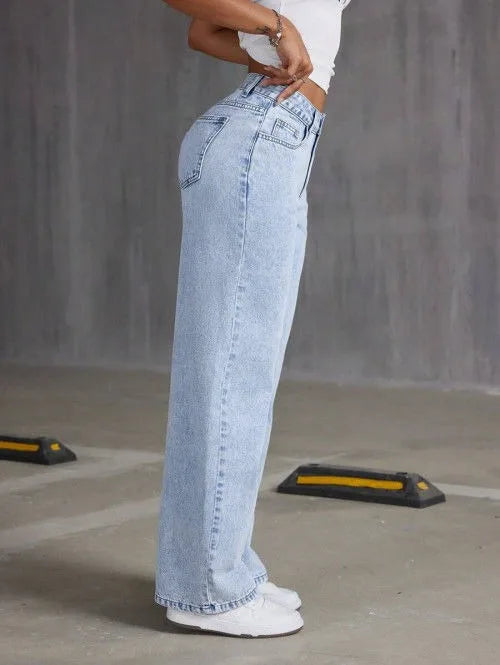 2026 New High Waist Wide Leg Jeans Women Vintage Washed Loose Straight Denim Pants Streetwear Casual Baggy