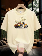 Men's Summer 100 Cotton Fashionable Casual Loose Large Size Classic Motorcycle Pattern Printed Round Neck Short Sleeve T-shirt