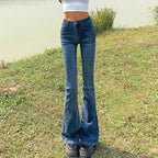 High Waist Flare Jeans - Elastic Bell Bottom Denim Pants