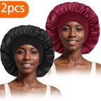 2pcs Women's Fashion Bonnet Large Wide Edge Elastic Hat Casual Silk Smooth Tint Suitable for Curled Straight Hair Sleeping Hat
