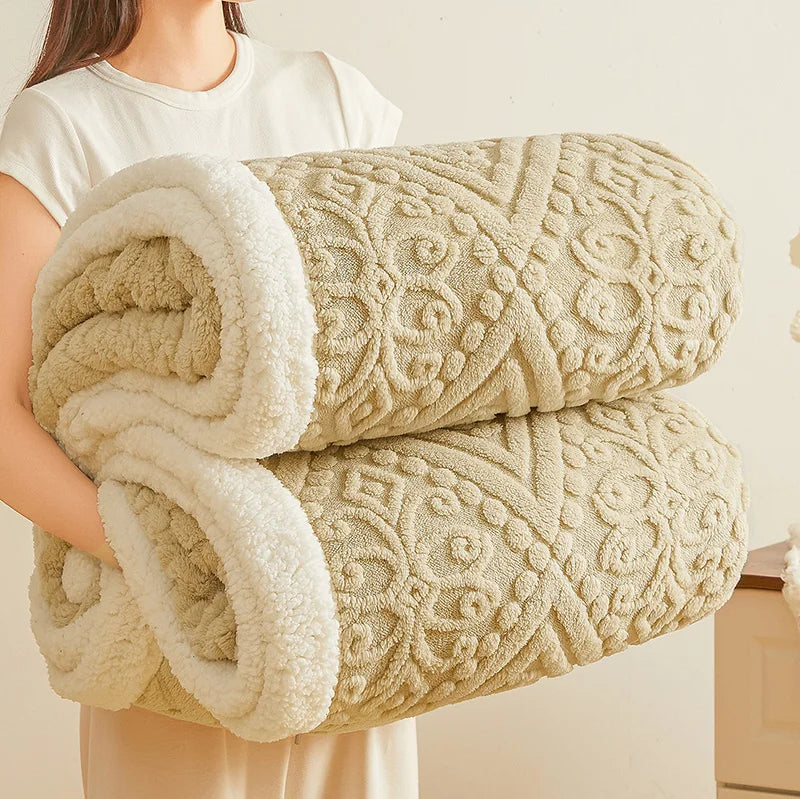 Winter Double Layer Sherpa Blanket Thicken Warmth Blankets for Bed 5D Carved Nap Blanket Quilt Plush Fuzzy Flannel Fleece Quilts