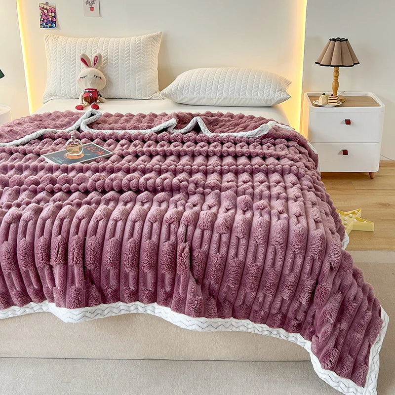 Imitation Rabbit Fur Blankets,Warmth Soft Fleece Velvet Bedspread,Beige Bed Cover Mulitfunctional Travel Drop Shipping 150*200cm