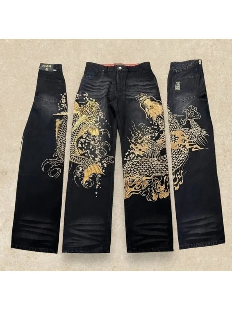 American Japanese Retro Selvedge Jeans Man Y2K High-end Brand Natural Indigo Dip Dyeing Harajuku Mopping Pants