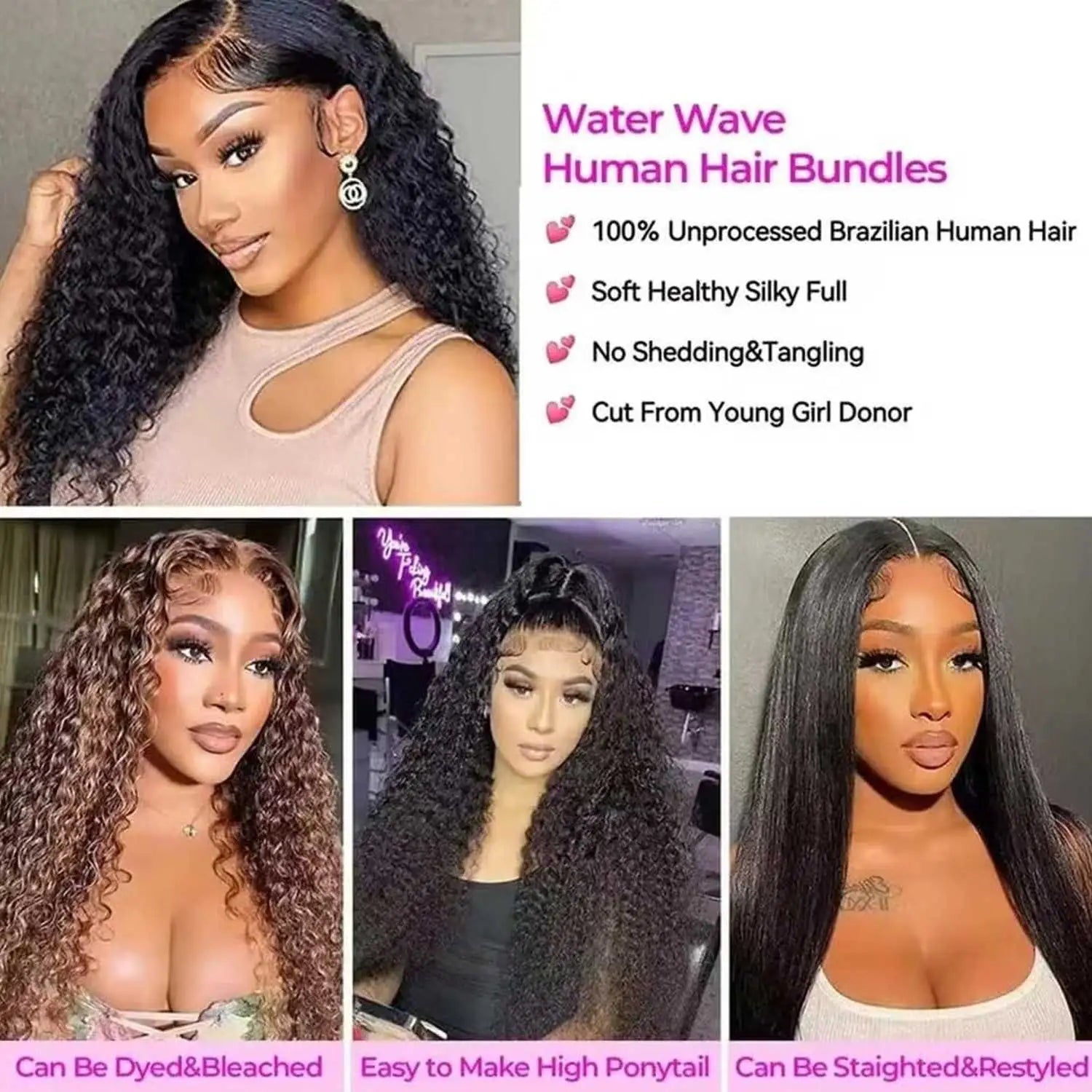 Water Wave Human Hair Bundles Curly Deep Wave 3 Bundles Brazilian Natural Black Human Hair Remy Hair Human Hair Natural