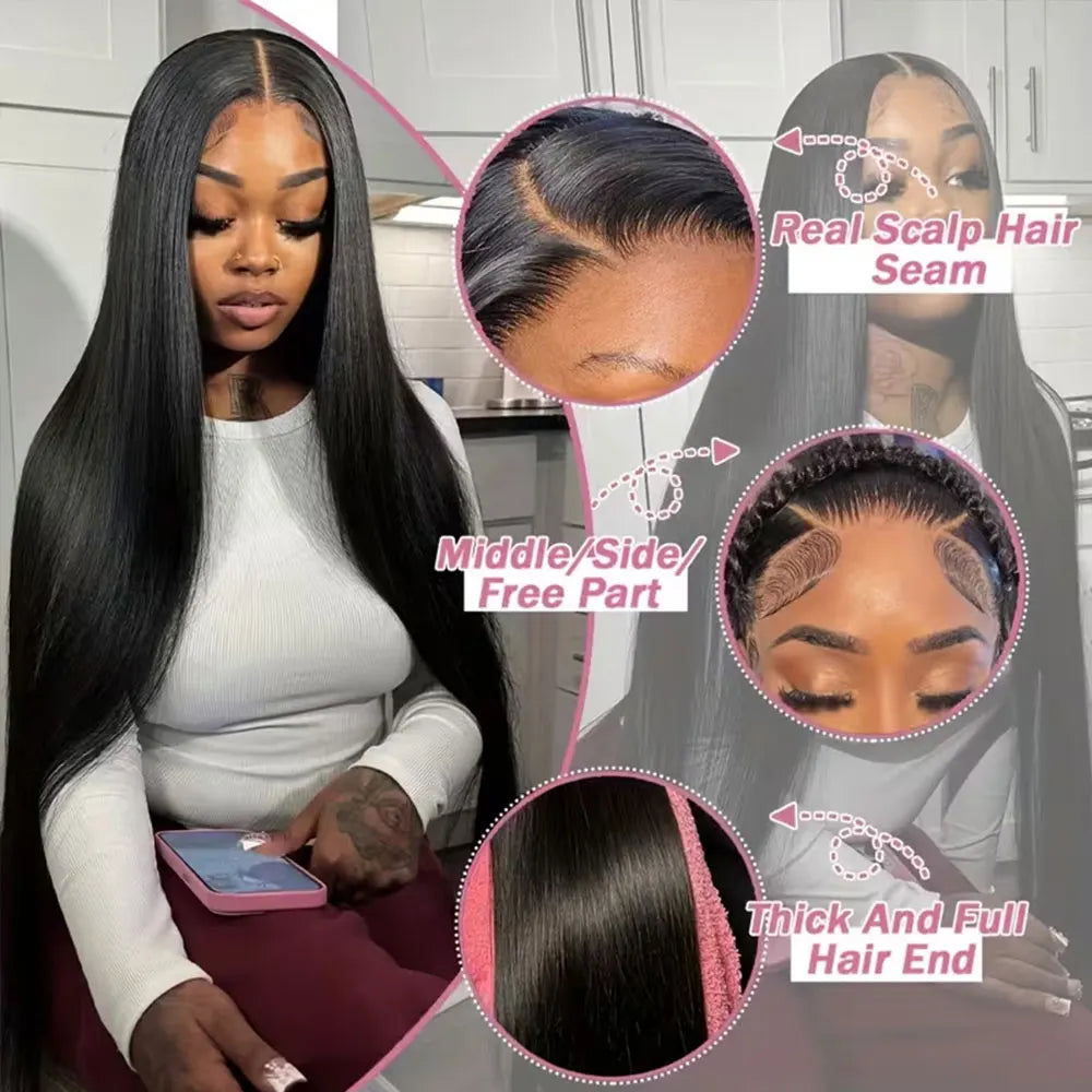 250 Density 40 42 Inch Straight Lace Front Human Hair Wigs 13x4 13x6 HD Lace Frontal Wig Remy Glueless Straight Human Hair Wigs