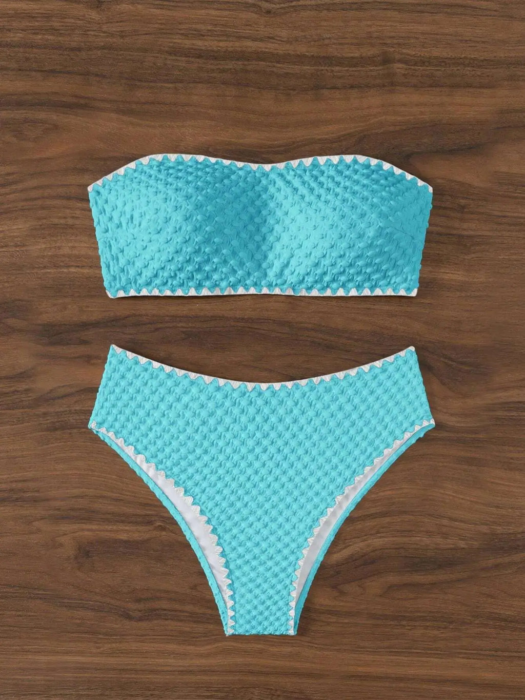 Swimwear White 2 Piece Strapless Swimsuit for Women Sexy Bandeau Backless Bikini Set Lace-up Patchwork Bathing Suit 2025 New