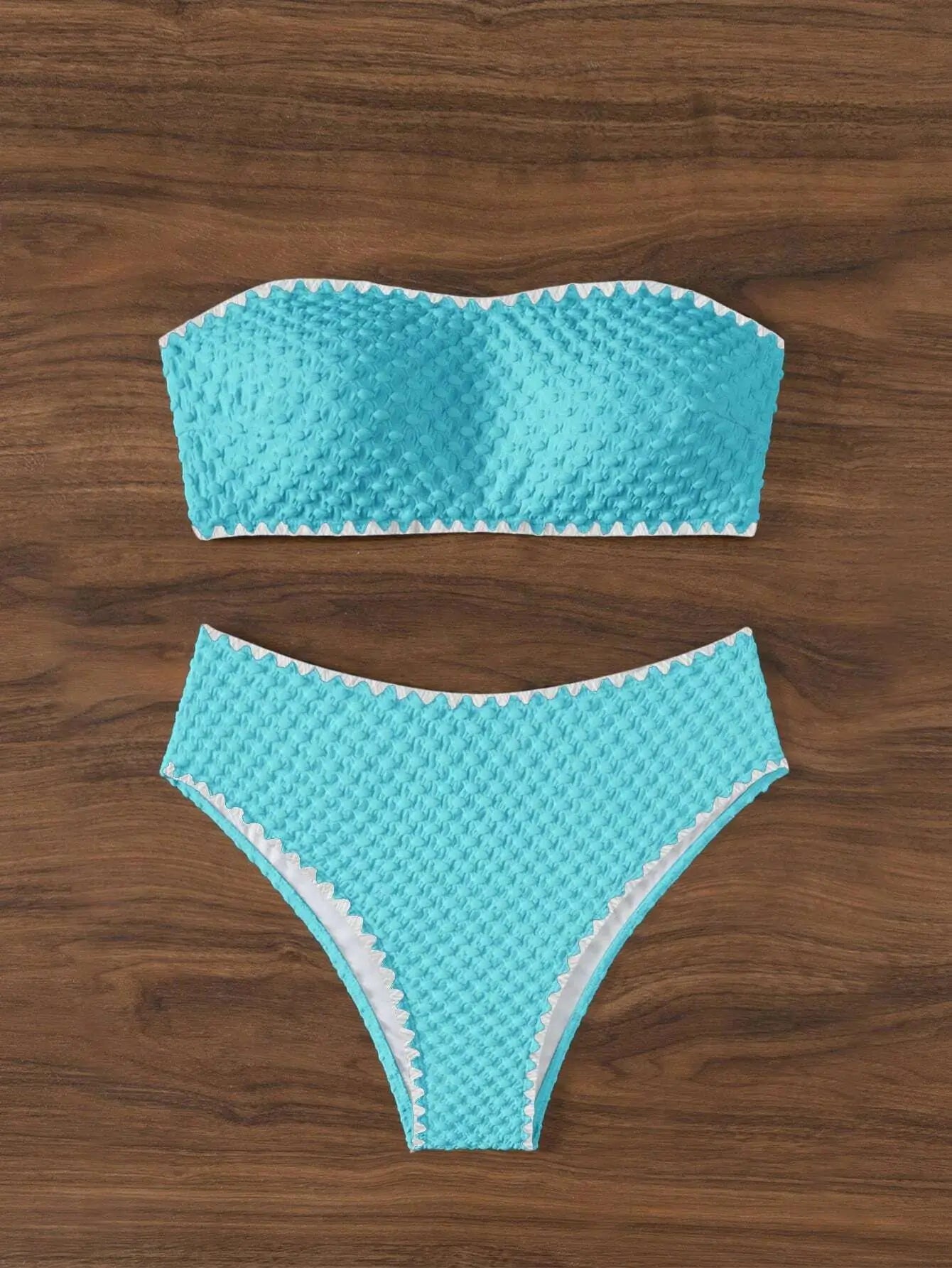 Swimwear White 2 Piece Strapless Swimsuit for Women Sexy Bandeau Backless Bikini Set Lace-up Patchwork Bathing Suit 2025 New