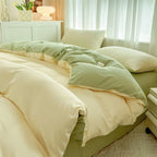 2-side Solid Color Brush Fabric Bed Set 4 Pieces Duvet Cover Pillowcase Bedding Set Bed Sheet Quilt Cover Single Queen King Size