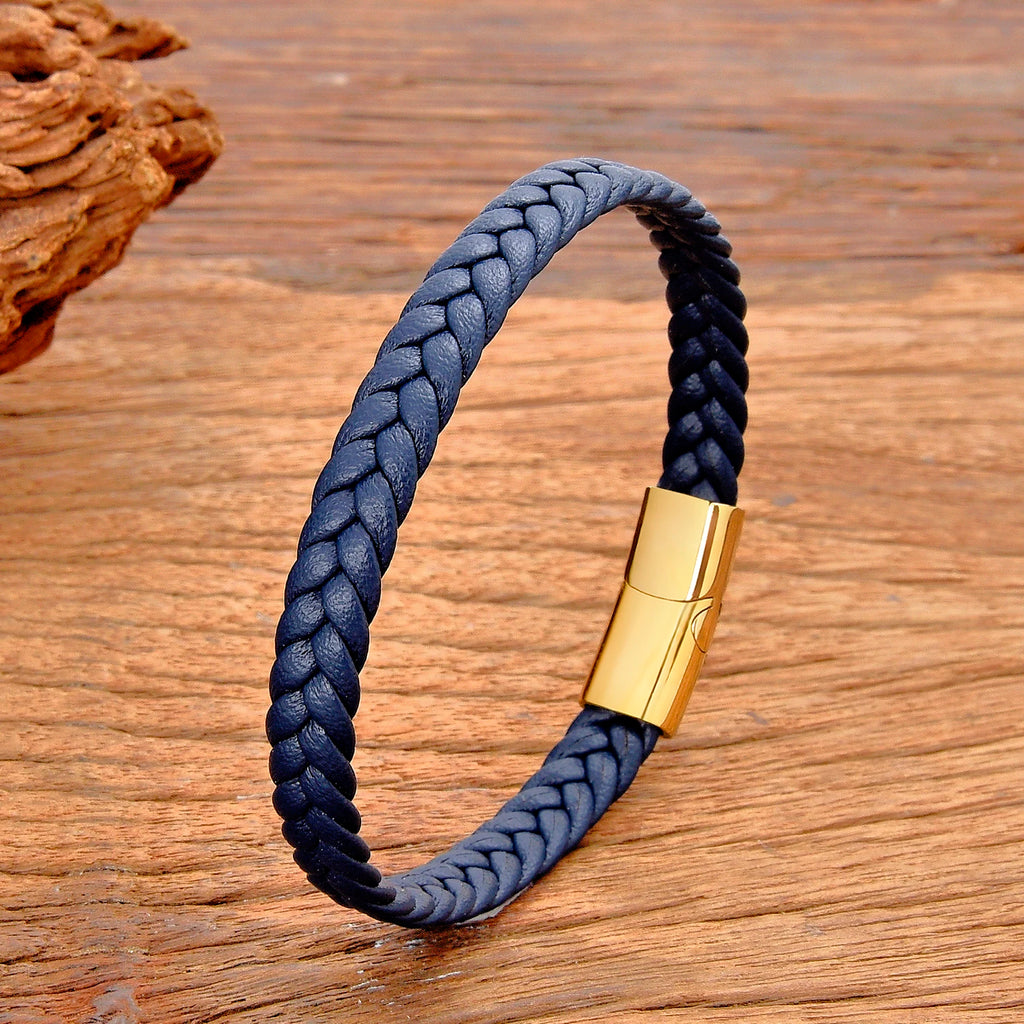 Simple Classic Stainless Steel Bracelet for Women Men Genuine Braided Leather Bangles Special Birthday Party Couple Jewelry Gift