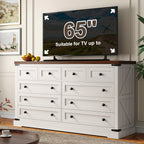 EnHomee 10 Drawer Large Antique Farmhouse wood Dresser and TV Stand with Smooth Metal Rail for Bedroom Storage