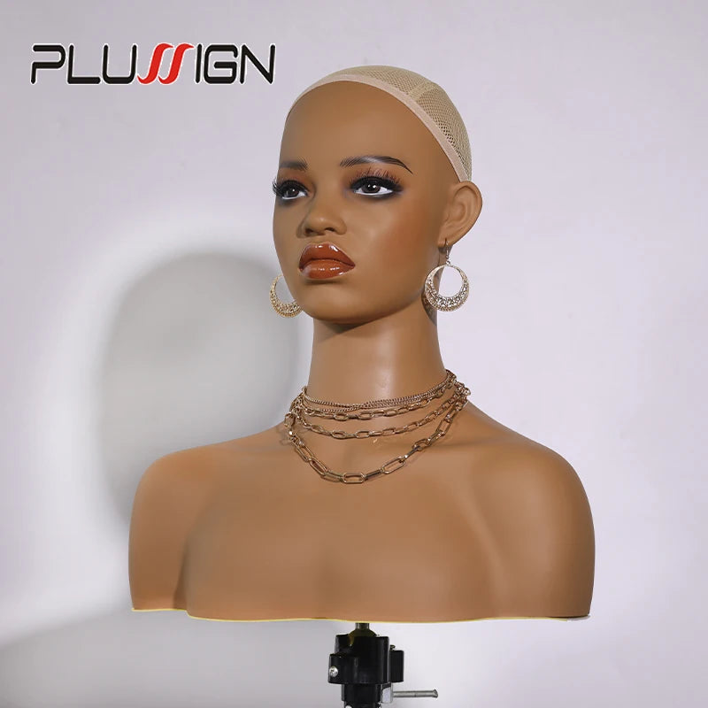 Mannequin Head For Wig African Dummy Head For Wig Doll Head With Anti Slip Hairnet Realistic Mannequin Head With Shoulders