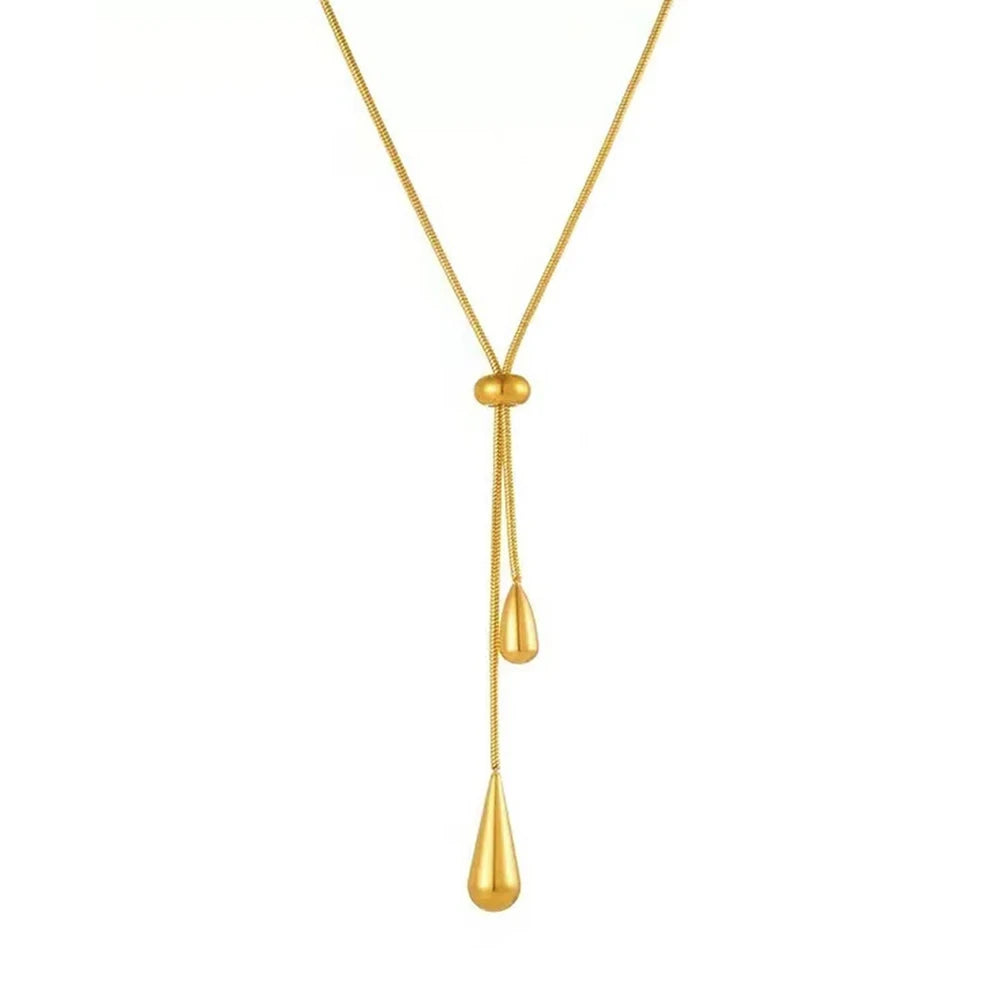 DOTIFI  Stainless Steel Pull Adjustable Water Drop Shape Tassel Charm Necklace Fashion Personality High-Grade Jewelry Gifts