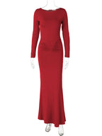 Hugcitar Autumn Solid Long Sleeve Draped Sexy Bodycon Maxi Prom Dress Women Fashion Y2K Outfits Evening Party Festival Club