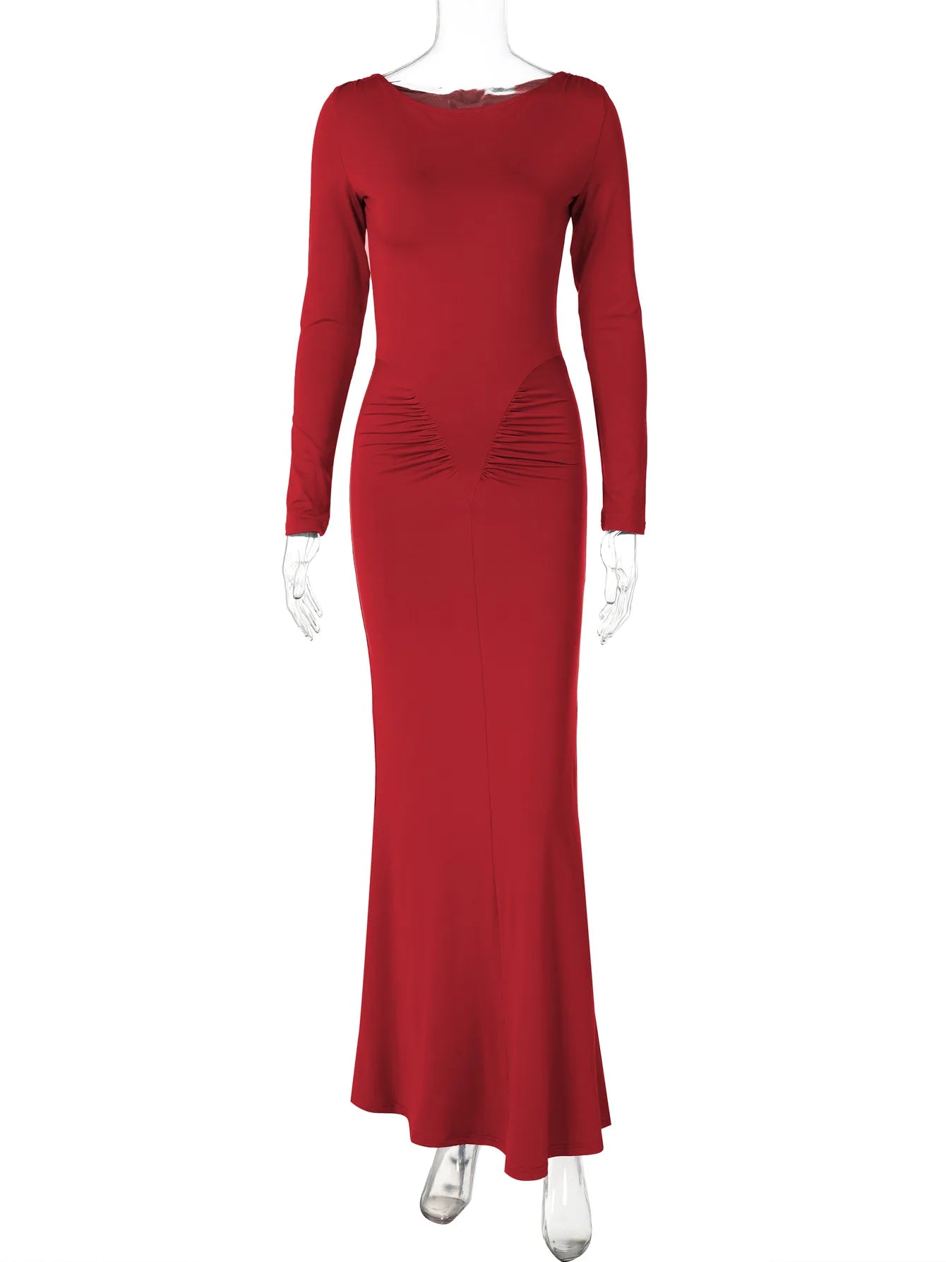 Hugcitar Autumn Solid Long Sleeve Draped Sexy Bodycon Maxi Prom Dress Women Fashion Y2K Outfits Evening Party Festival Club