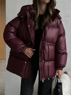 Bornladies Drawstring Slim Fit Cotton Jacket Women's  Winter New Hooded Zipper Cotton Robe Comfortable Warm Bread Jacket