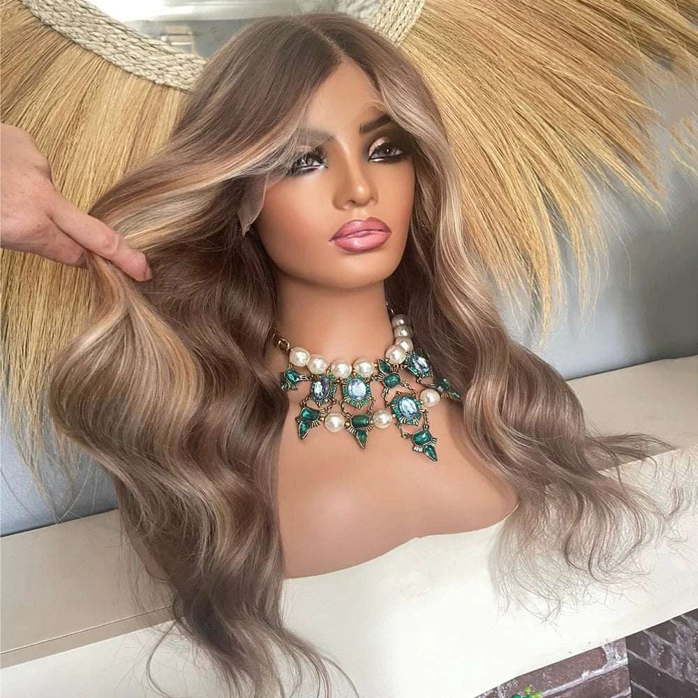 Long Blonde Wig for Women Middle Part Ombre Blonde Wavy Wigs Natural Looking Synthetic Heat Resistant Fiber Wigs for Daily Party Main image