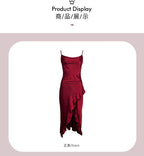 Red New Sling Sexy And Charming Ruffle Edge Bottom Split Smooth Surface Sleeveless Appear Thin Temperament Girl Long Dress 👗