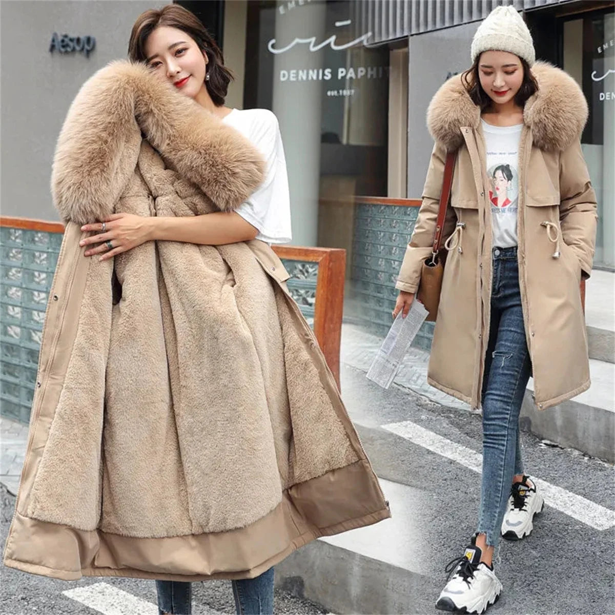 Winter Parka Jacket For Women 2025 New In Long Sleeve Clothes Fashion Hooded Vintage Coat Thick Warm Casual Medium Length Coats Main image