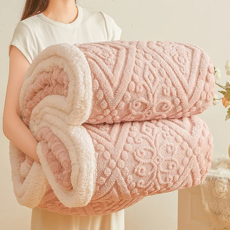 Winter Double Layer Sherpa Blanket Thicken Warmth Blankets for Bed 5D Carved Nap Blanket Quilt Plush Fuzzy Flannel Fleece Quilts