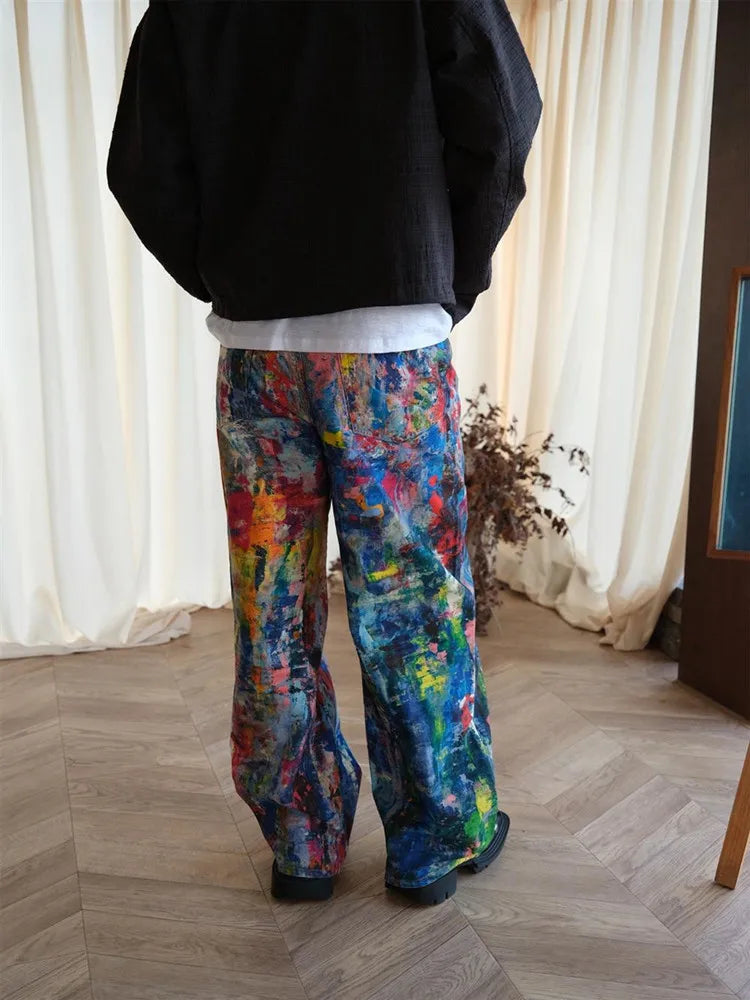 2026 Ropa Y2K Streetwear Graffiti Painting Baggy Jeans Pants For Men Designer Clothes Colorblock Kanye Wide Leg Denim Trousers Secondary image
