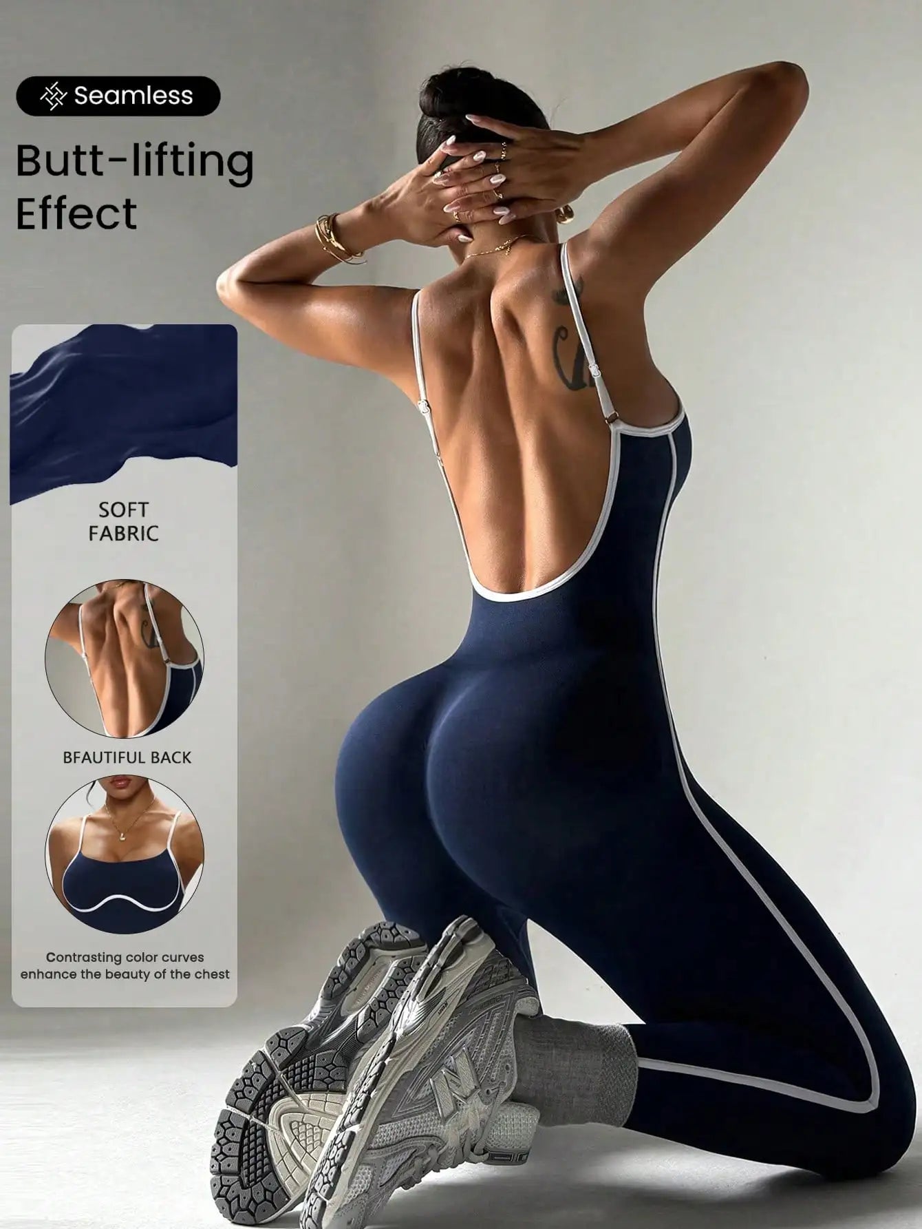 Color blocking camisole jumpsuit, shock-absorbing yoga suit, hollowed out waist, sexy jumpsuit, quick drying sports jumpsuit, ti Main image