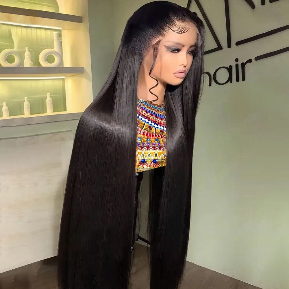 13x4 HD Transparent Bone Straight Lace Front Human Hair Wigs Brazilian Frontal Wigs For Women 30 34 Inches 180 Density Main image