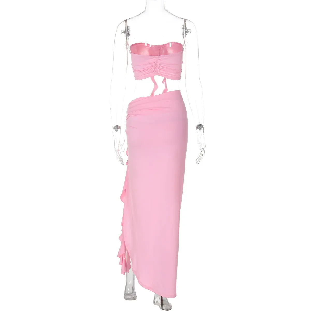 Women's Elegant Two Pieces Dresses Suits Flower Corset Top and High Slit Long Skirts Matching Sets Red Pink Vacation Outfit & 2026