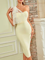 One Shoulder Bandage Dress For Women Bow Sleeveless Evening Dresses Club Party Celebrity Bodycon Sexy Party Dresses Vestidos