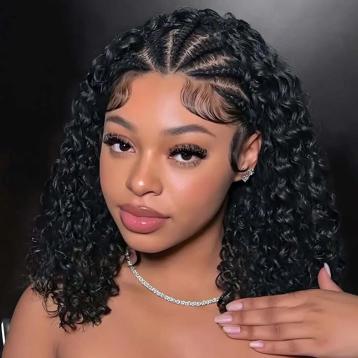 Cornrow Braid Bob Wig Deep Curly Brazilian Human Hair Knotless 13x4 Full Lace Wigs Pre Braided Boho Box Braids Wig For Women Main image
