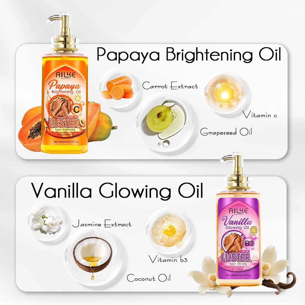 AILKE Whitening Body Oil, Moisturizing, Nourishing, Smooth Skin, Reduce Dark Spots, Suitable For All Skin Types, 300ml