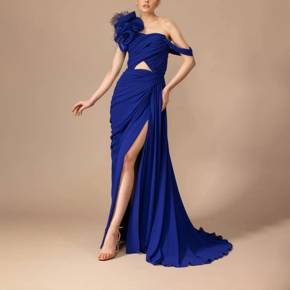 Elegant Wedding Guest Dresses for Women Blue Chiffon Mermaid Evening Dress Pleated Off The Shoulder Sexy Party Gowns Customized Main image