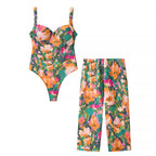 Floral Print Sexy Bodysuit Pant Set Hot Girl Sweetheart Backless Spaghetti Straps Top Elastic Waist Capri Pants Lady Outfit