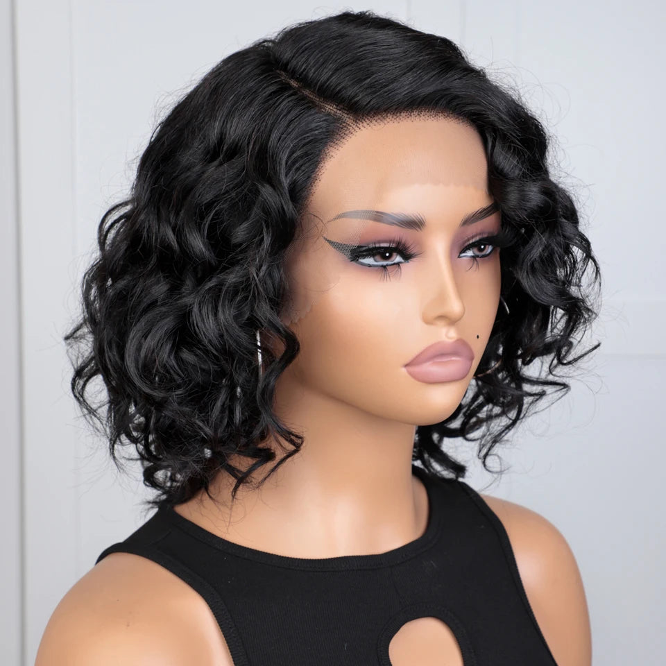 Lekker Ginger Short Pixie Cut Wavy Bob 13x1 C Part Lace Front 100% Human Hair Wigs For Women Brazilian Remy Hair Clearance Wigs