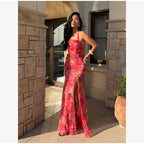 Flutter Sleeves Slim Long Dress Women Casual Pleated Deep V-neck Floral Print High Waist Dresses 2026 Lady Summer Holiday Wear