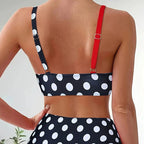 Patchwork Polka Dot Printed Bathing Suit Women Irregular High Waist Bikini Set Summer 2025 New Fashion Beach Swimwear Two Piece